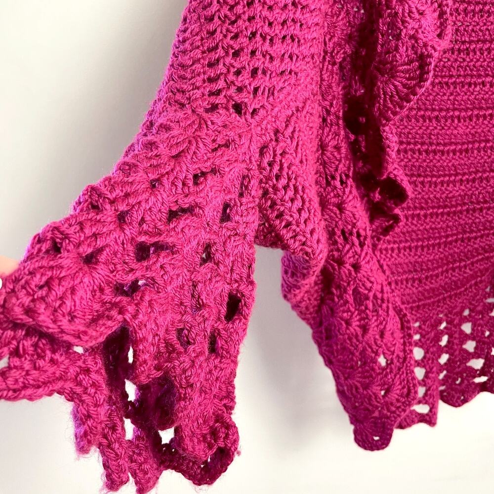 Handmade Crochet Sweater Shawl Shrug Medium Bell Sleeve Cottage Boho Festival - Picture 2 of 12